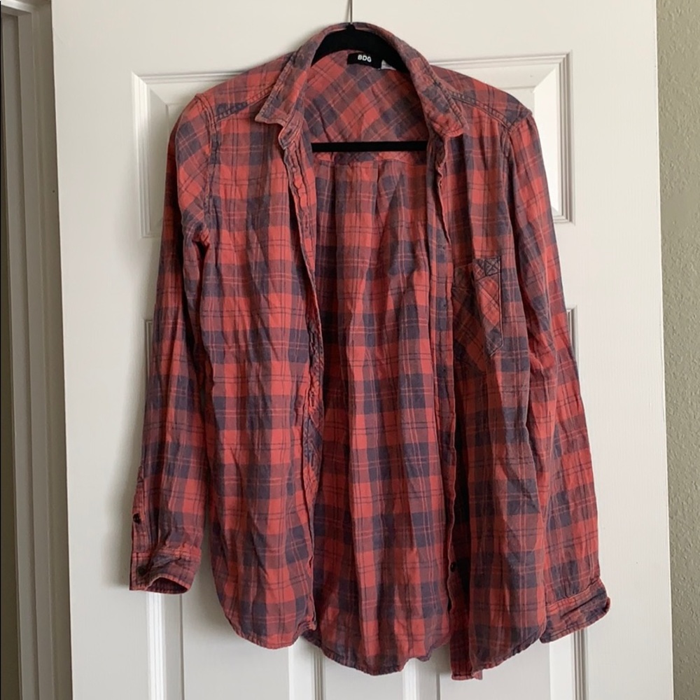 BDG Orange and Grey Plaid Flannel